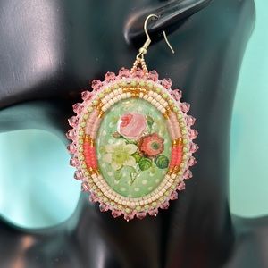 Beaded cabochon earrings.